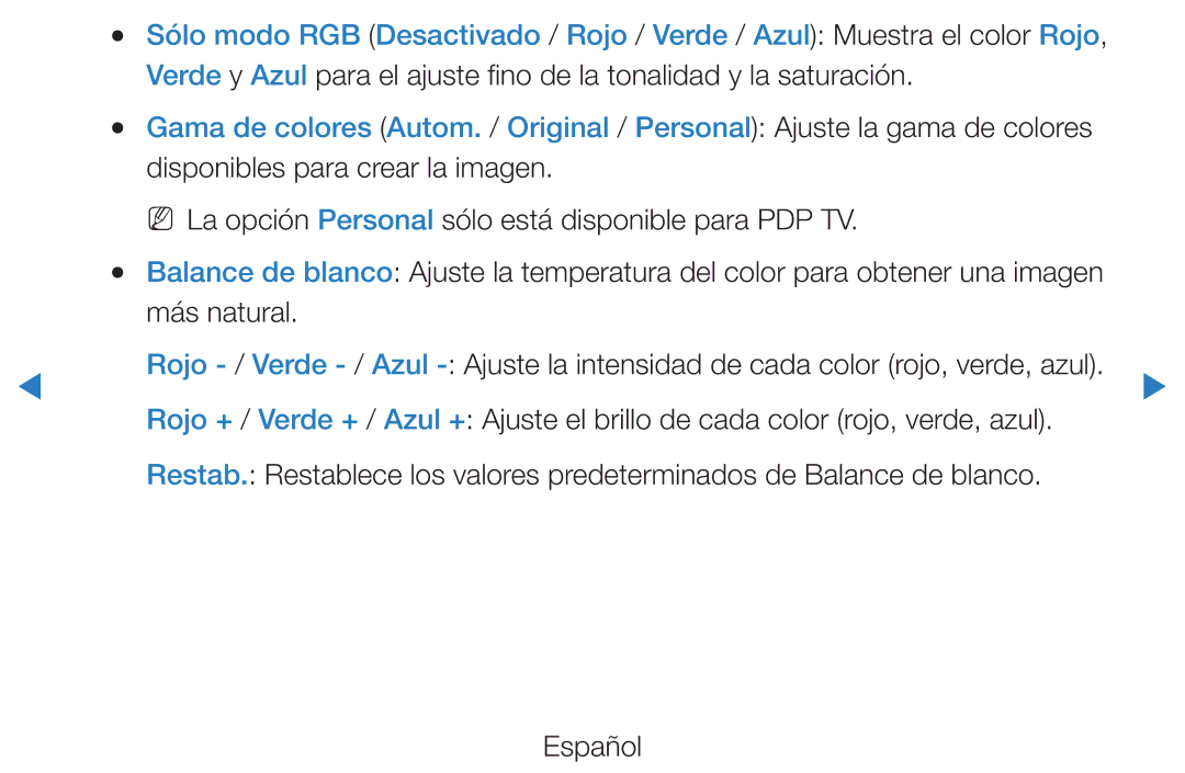 Samsung UE40D5700RSXXC manual Disponibles para crear la imagen, NN La opción Personal sólo está disponible para PDP TV 