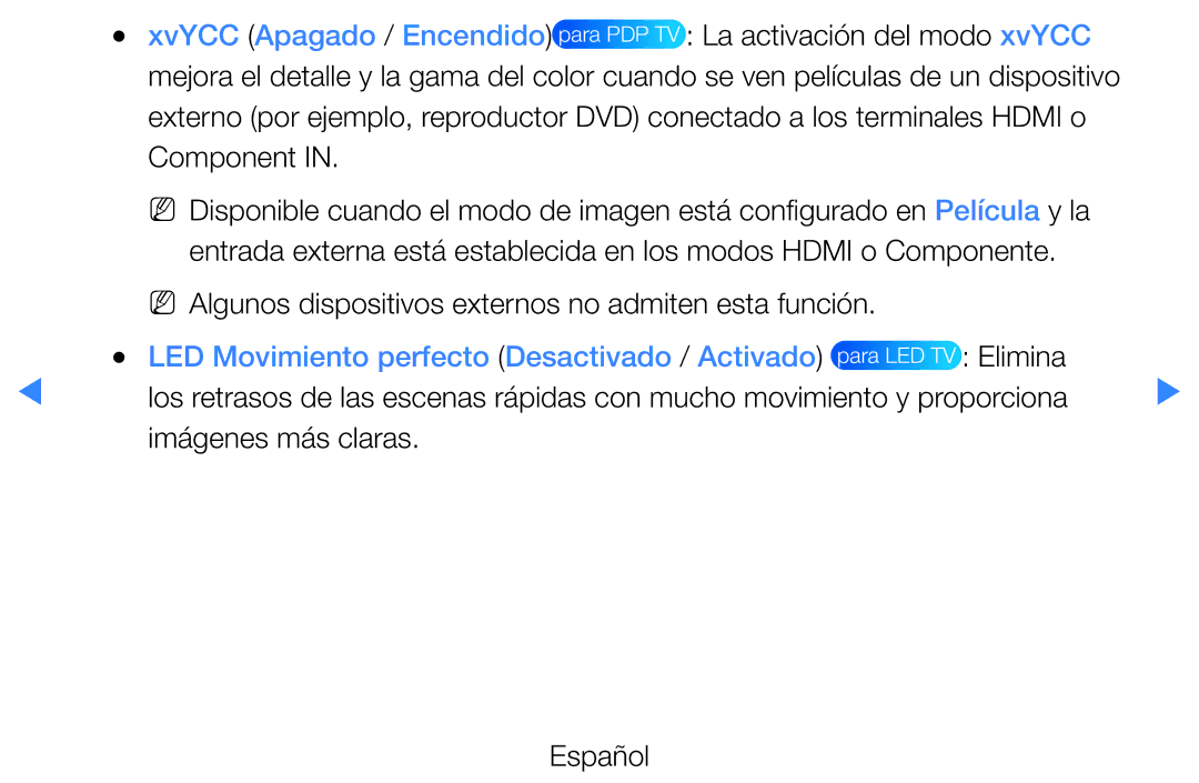 Samsung UE32D5520RWXXH, UE46D5500RWXXH, UE40D5520RWXXC, UE40D5500RWXXC manual LED Movimiento perfecto Desactivado / Activado 