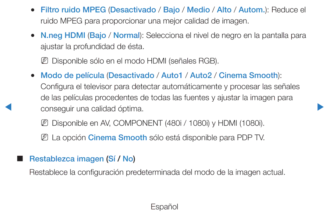 Samsung UE46D5500RWXXH manual Ruido Mpeg para proporcionar una mejor calidad de imagen, Restablezca imagen Sí / No 