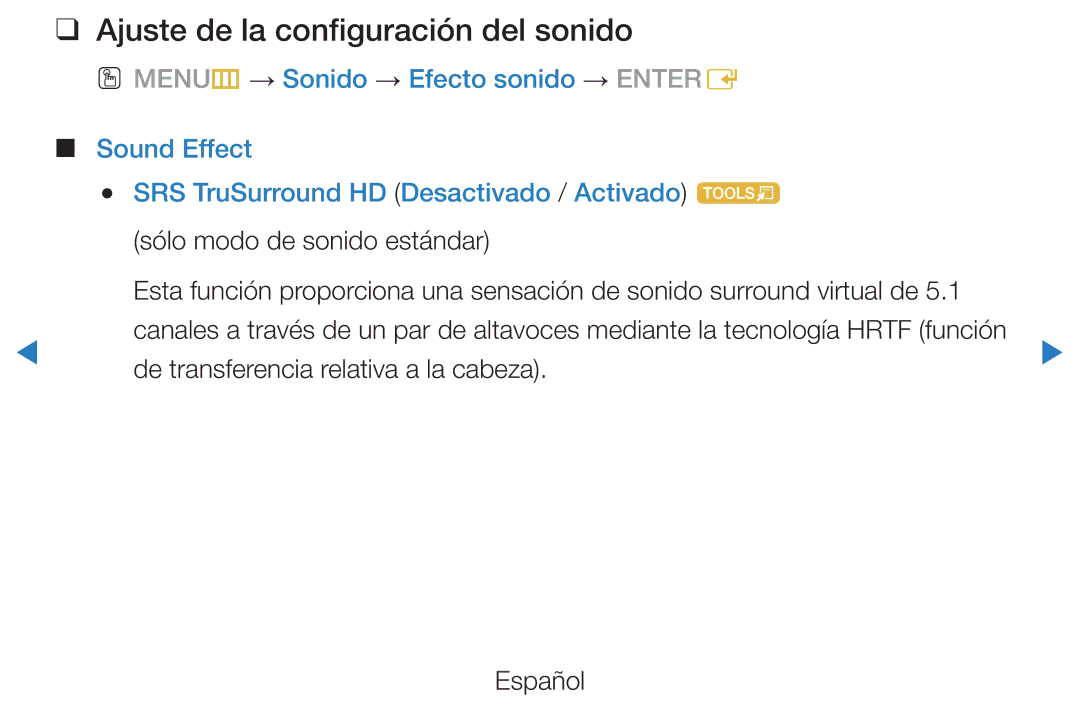 Samsung UE32D5700RSXXC manual Ajuste de la configuración del sonido, De transferencia relativa a la cabeza Español 