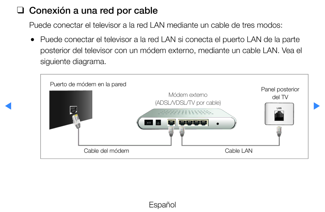 Samsung UE37D5500RWXXC, UE46D5500RWXXH, UE40D5520RWXXC, UE40D5500RWXXC, UE46D5700RSXZG manual Conexión a una red por cable 