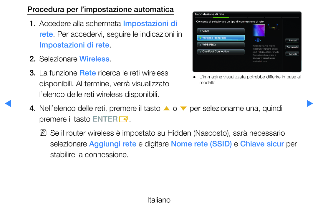 Samsung UE46D5500RWXXH manual Accedere alla schermata Impostazioni di, Rete. Per accedervi, seguire le indicazioni 