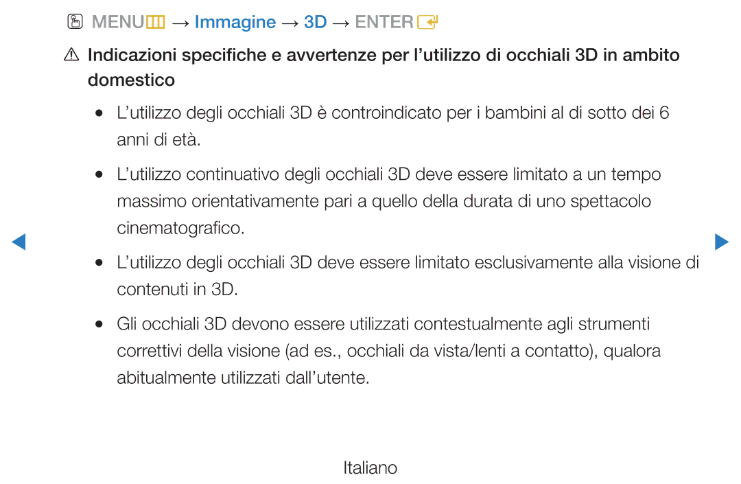 Samsung UE40D5500RPXZT, UE46D5500RWXXH, UE40D5720RSXXN, UE40D5500RWXXH, UE32D5720RSXXN manual OO MENUm → Immagine → 3D → Entere 