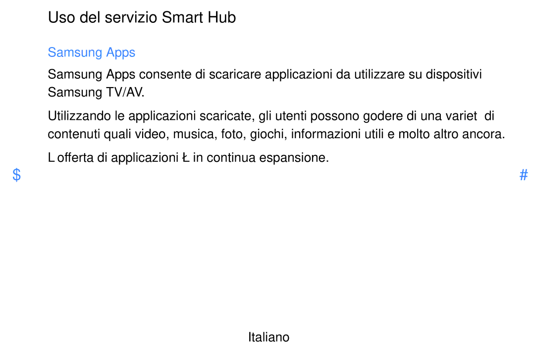 Samsung UE32D5720RSXXN, UE46D5500RWXXH, UE40D5720RSXXN, UE40D5500RWXXH manual Uso del servizio Smart Hub, Samsung Apps 
