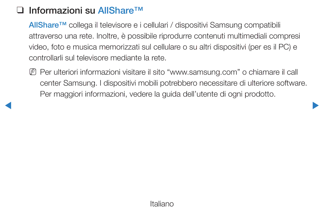 Samsung UE46D5500RWXXH, UE40D5720RSXXN, UE40D5500RWXXH, UE32D5720RSXXN, UE32D5700RSXZF manual Informazioni su AllShare 