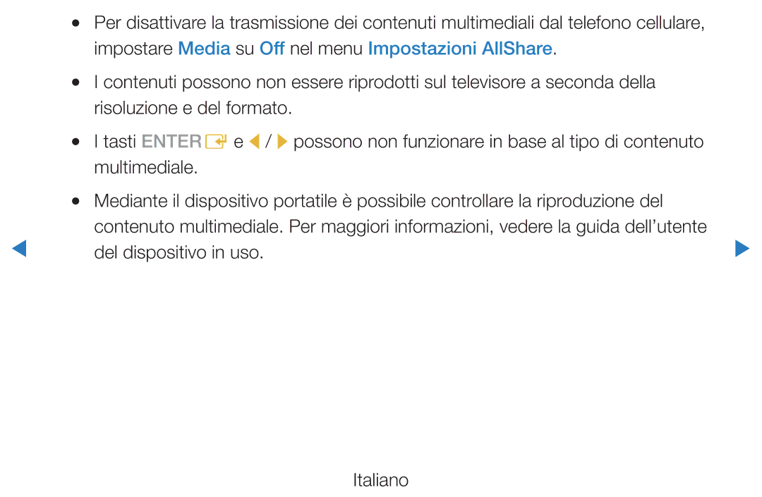 Samsung UE32D5700RSXZF, UE46D5500RWXXH manual Impostare Media su Off nel menu Impostazioni AllShare, Del dispositivo in uso 