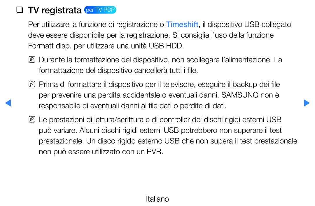 Samsung UE37D5500RPXZT, UE46D5500RWXXH manual TV registrata per TV PDP, Non può essere utilizzato con un PVR Italiano 