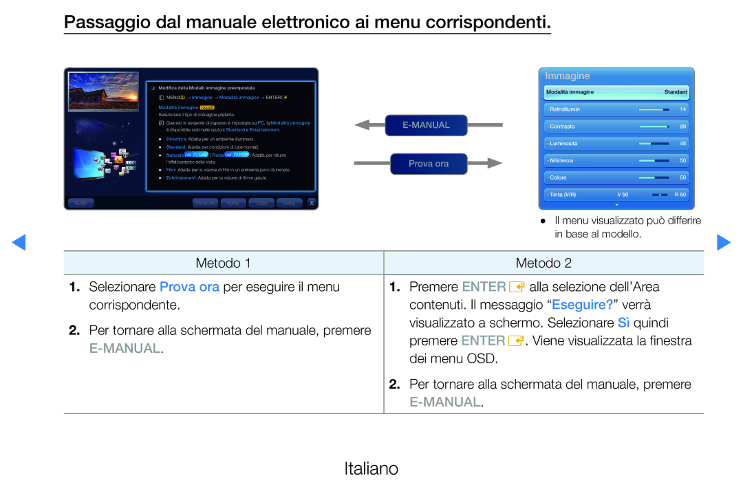 Samsung UE37D5500RPXZT, UE46D5500RWXXH, UE40D5720RSXXN Passaggio dal manuale elettronico ai menu corrispondenti 