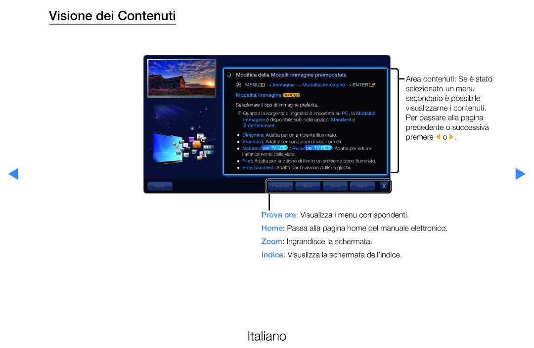 Samsung UE46D5500RPXZT, UE46D5500RWXXH, UE40D5720RSXXN Visione dei Contenuti, Modifica della Modalit immagine preimpostata 