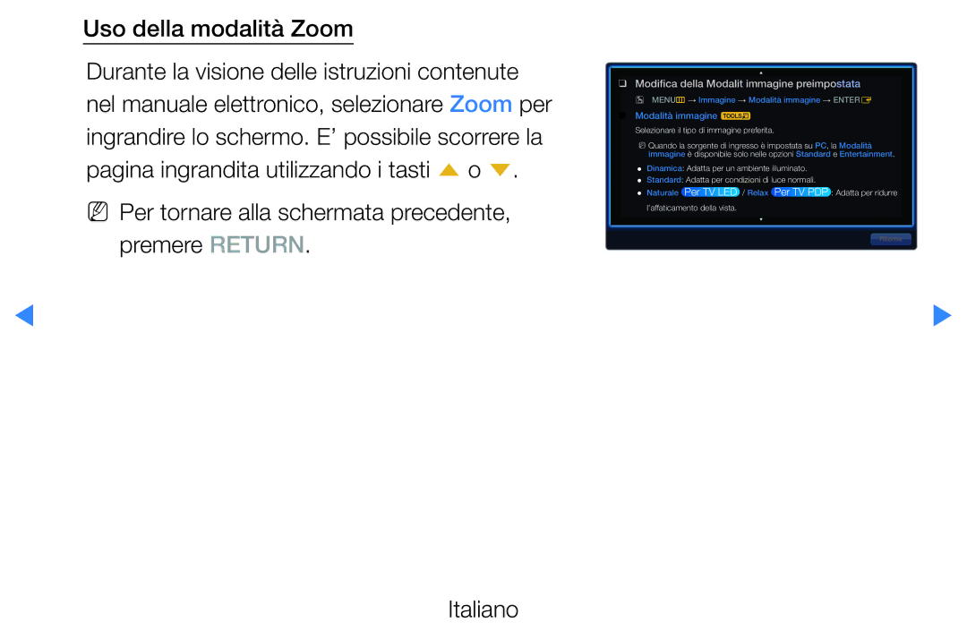 Samsung UE40D5500RPXZT, UE46D5500RWXXH Uso della modalità Zoom, NN Per tornare alla schermata precedente, premere Return 