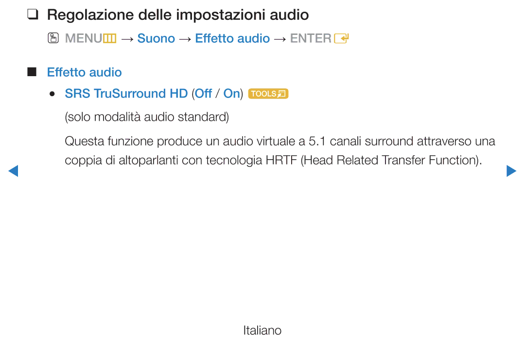 Samsung UE40D5500RPXZT, UE46D5500RWXXH, UE40D5720RSXXN Regolazione delle impostazioni audio, Solo modalità audio standard 