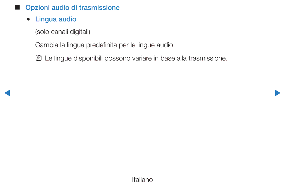 Samsung UE40D5500RWXXH, UE46D5500RWXXH, UE40D5720RSXXN, UE32D5720RSXXN manual Opzioni audio di trasmissione Lingua audio 