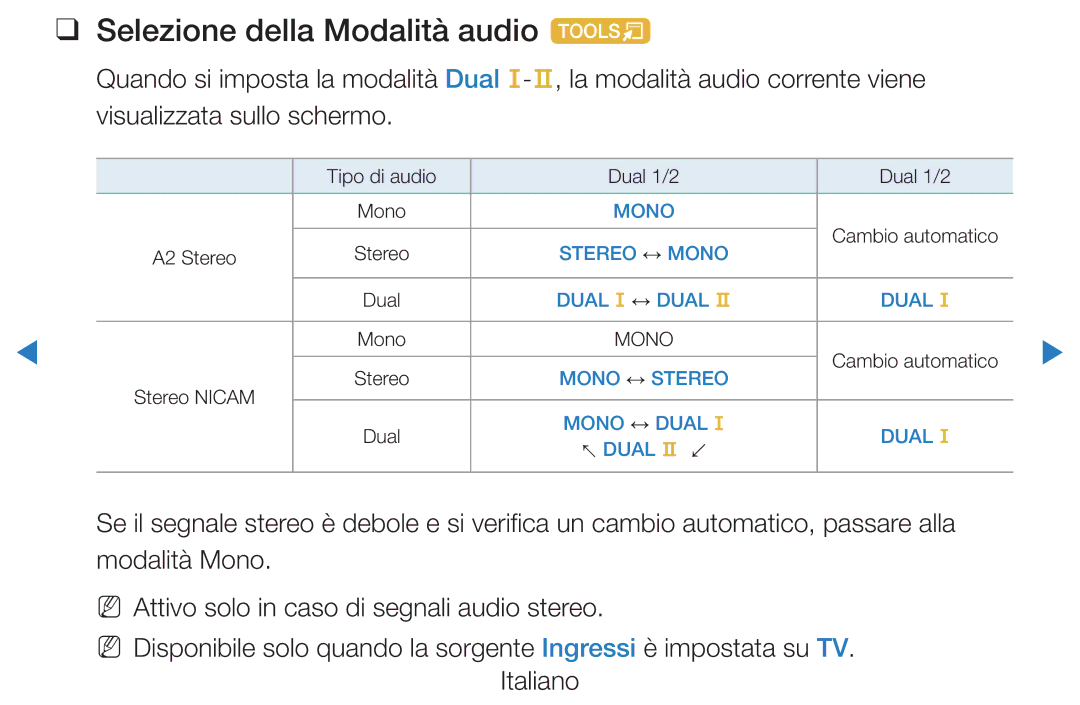 Samsung UE40D5500RPXZT, UE46D5500RWXXH, UE40D5720RSXXN, UE40D5500RWXXH, UE32D5720RSXXN manual Selezione della Modalità audio t 