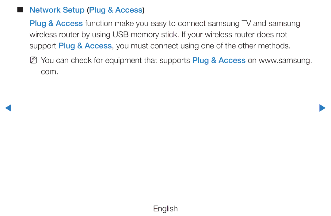 Samsung UE46D5500RPXZT, UE46D5500RWXXH, UE40D5720RSXXN, UE40D5500RWXXH, UE32D5720RSXZG manual Network Setup Plug & Access 