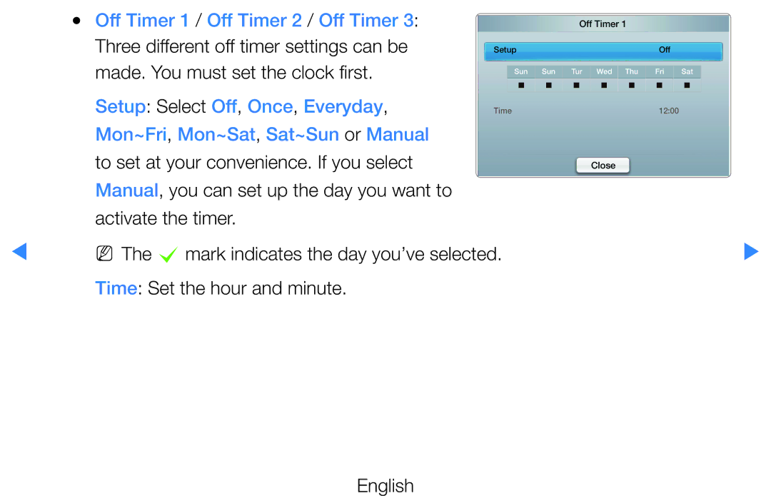 Samsung UE27D5000NWXXH, UE46D5500RWXXH, UE40D5720RSXXN, UE40D5500RWXXH, UE32D5720RSXZG, UE37D5700RSXZG manual Off Timer 
