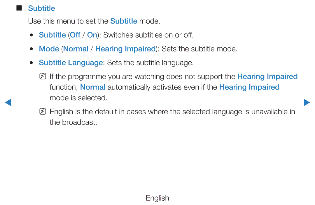 Samsung UE40D5705RSXXE, UE46D5500RWXXH, UE40D5720RSXXN, UE40D5500RWXXH, UE32D5720RSXZG manual Subtitle, Broadcast English 