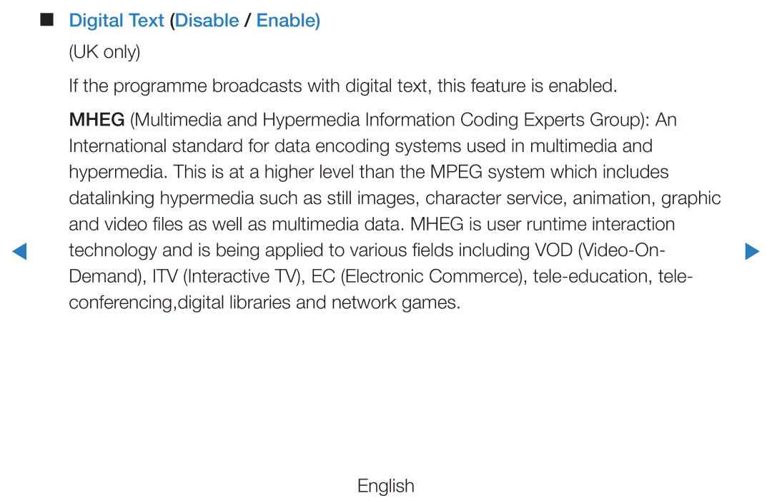 Samsung UE46D5705RSXXE, UE46D5500RWXXH, UE40D5720RSXXN, UE40D5500RWXXH, UE32D5720RSXZG manual Digital Text Disable / Enable 
