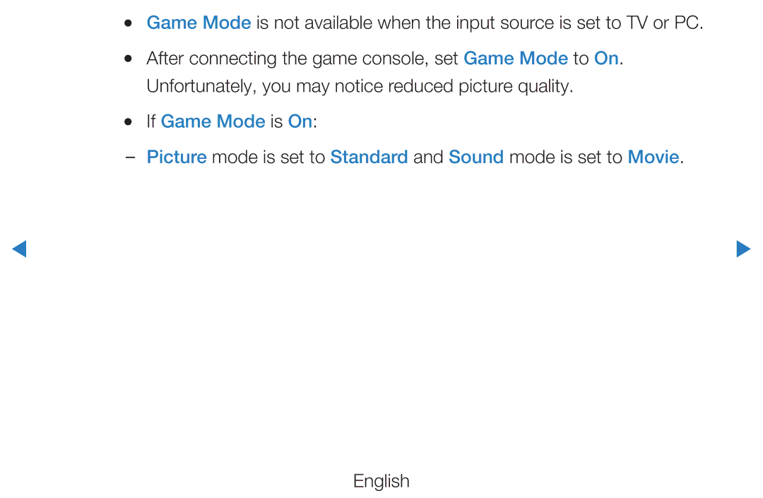 Samsung UE37D5725RSXXE, UE46D5500RWXXH, UE40D5720RSXXN, UE40D5500RWXXH, UE32D5720RSXZG, UE37D5700RSXZG manual If Game Mode is On 