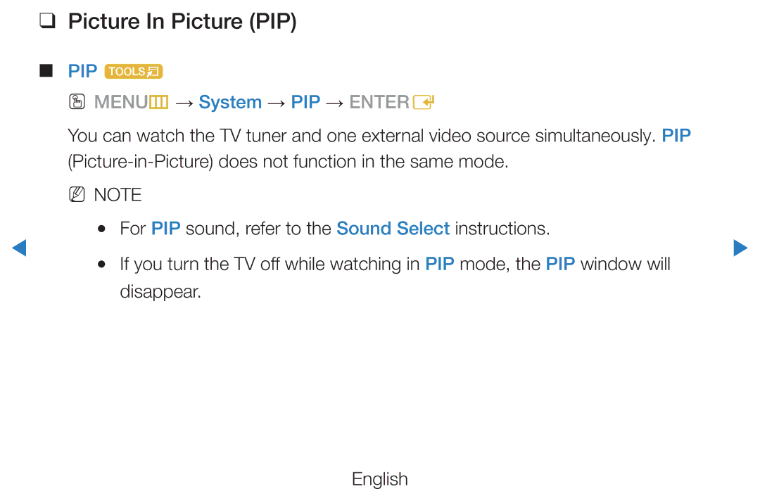 Samsung UE46D5500RWXMS, UE46D5500RWXXH, UE40D5720RSXXN manual Picture In Picture PIP, PIP t OO MENUm → System → PIP → Entere 