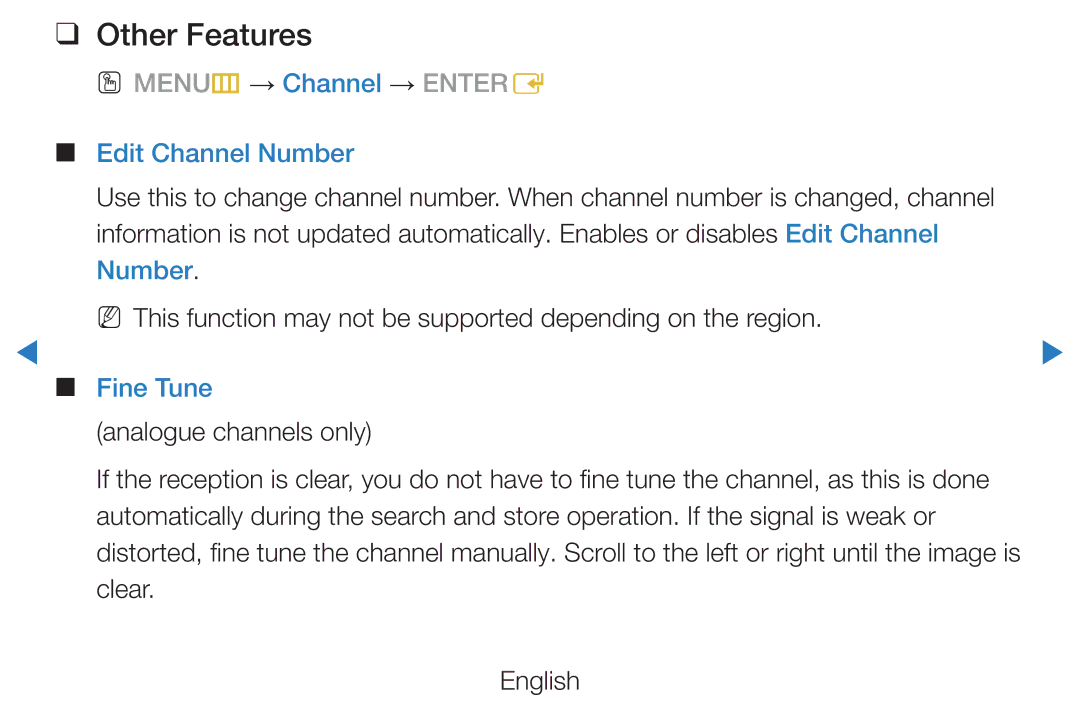 Samsung UE27D5000NWXBT, UE46D5500RWXXH, UE40D5720RSXXN, UE40D5500RWXXH manual Other Features, Edit Channel Number, Fine Tune 