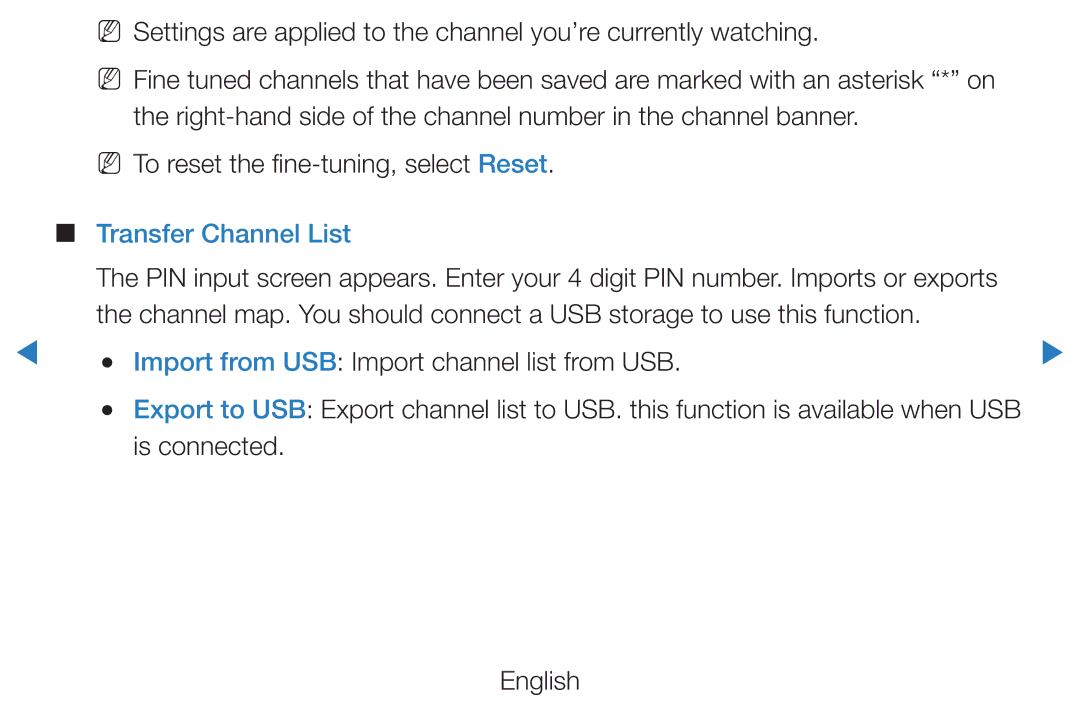 Samsung UE40D5800VWXBT manual Transfer Channel List, Import from USB Import channel list from USB, Is connected English 