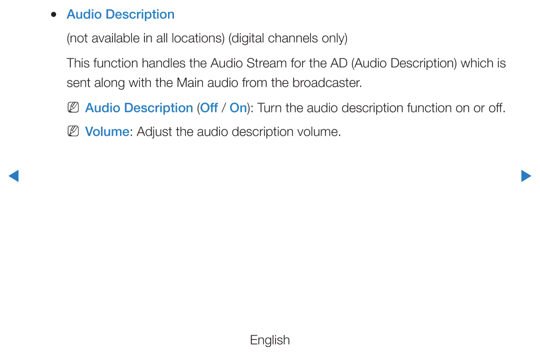 Samsung UE32D5500RWXRU, UE46D5500RWXXH, UE40D5720RSXXN, UE40D5500RWXXH, UE32D5720RSXZG, UE37D5700RSXZG manual Audio Description 