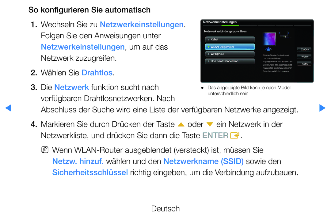 Samsung UE32D5500RWXXH manual So konfigurieren Sie automatisch, Wählen Sie Drahtlos, Die Netzwerk funktion sucht nach 