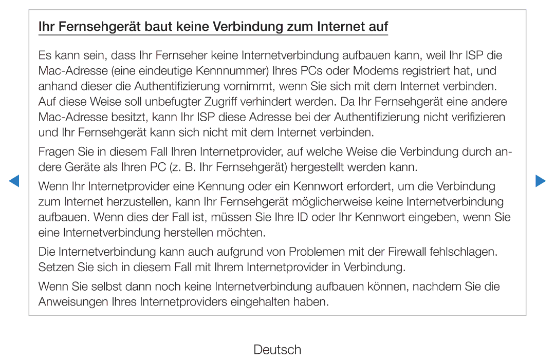 Samsung UE46D5720RSXZF, UE46D5500RWXXH, UE40D5720RSXXN manual Ihr Fernsehgerät baut keine Verbindung zum Internet auf 