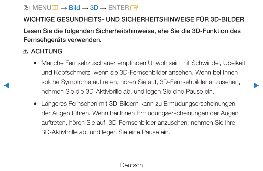 Samsung UE37D5700RSXZG, UE46D5500RWXXH, UE40D5720RSXXN manual Wichtige GESUNDHEITS- UND Sicherheitshinweise FÜR 3D-BILDER 