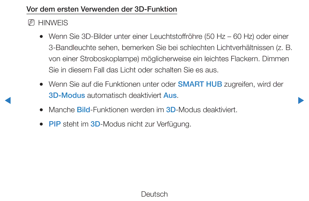 Samsung UE46D5720RSXXN, UE46D5500RWXXH, UE40D5720RSXXN, UE40D5500RWXXH manual Vor dem ersten Verwenden der 3D-Funktion 