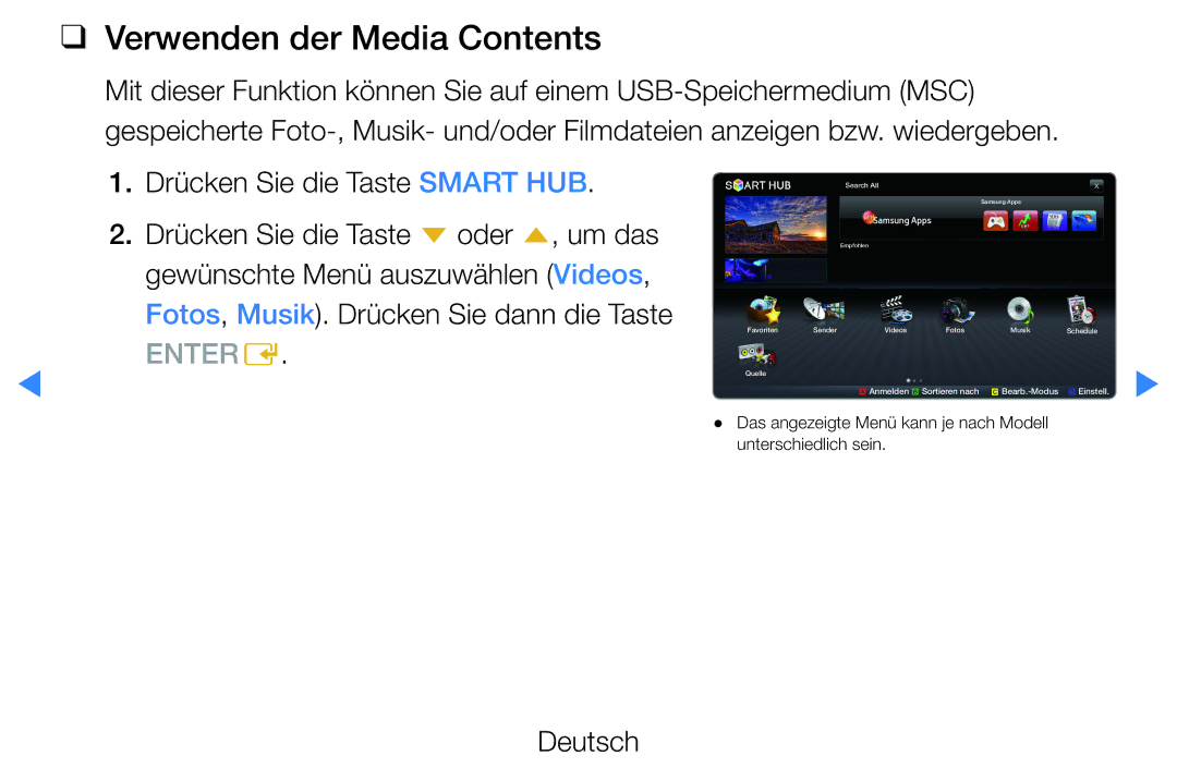 Samsung UE27D5000NWXXN, UE46D5500RWXXH, UE40D5720RSXXN, UE40D5500RWXXH, UE32D5720RSXZG manual Verwenden der Media Contents 