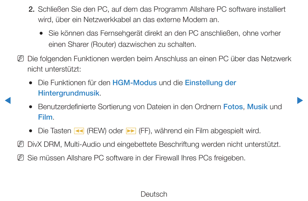 Samsung UE37D5700RSXZF, UE46D5500RWXXH manual Hintergrundmusik, Die Tasten π REW oder µ FF, während ein Film abgespielt wird 