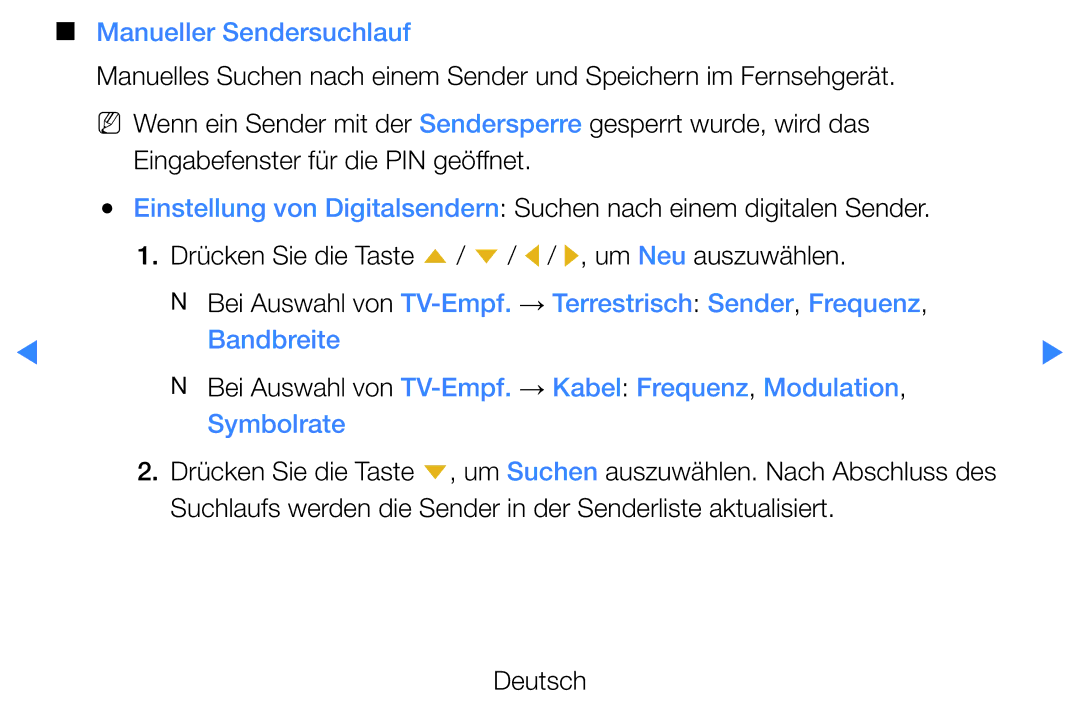 Samsung UE32D5700RSXZF, UE46D5500RWXXH, UE40D5720RSXXN, UE40D5500RWXXH, UE32D5720RSXZG manual Manueller Sendersuchlauf 