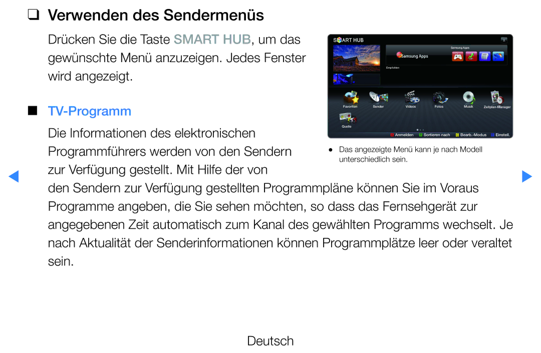Samsung UE37D5700RSXZG, UE46D5500RWXXH Verwenden des Sendermenüs, Drücken Sie die Taste Smart HUB, um das, TV-Programm 