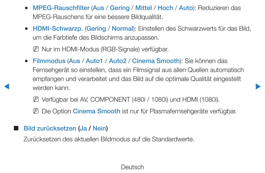 Samsung UE32D5720RSXXN, UE46D5500RWXXH manual MPEG-Rauschens für eine bessere Bildqualität, Bild zurücksetzen Ja / Nein 