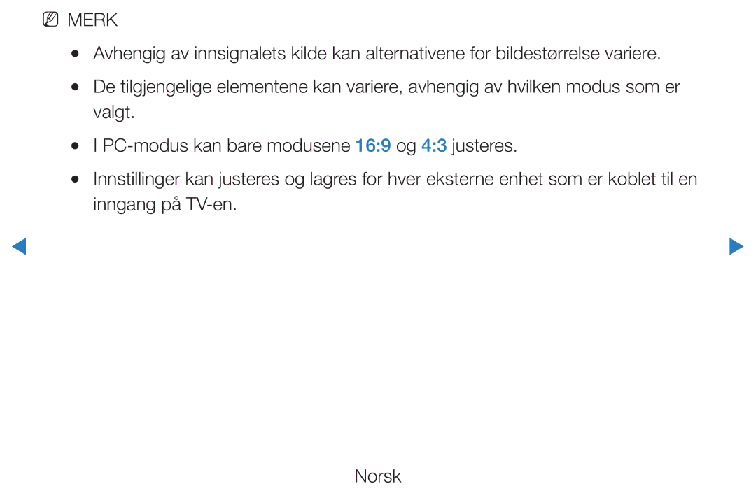 Samsung UE32D5705RSXXE, UE46D5725RSXXE manual Valgt, PC-modus kan bare modusene 169 og 43 justeres, Inngang på TV-en 