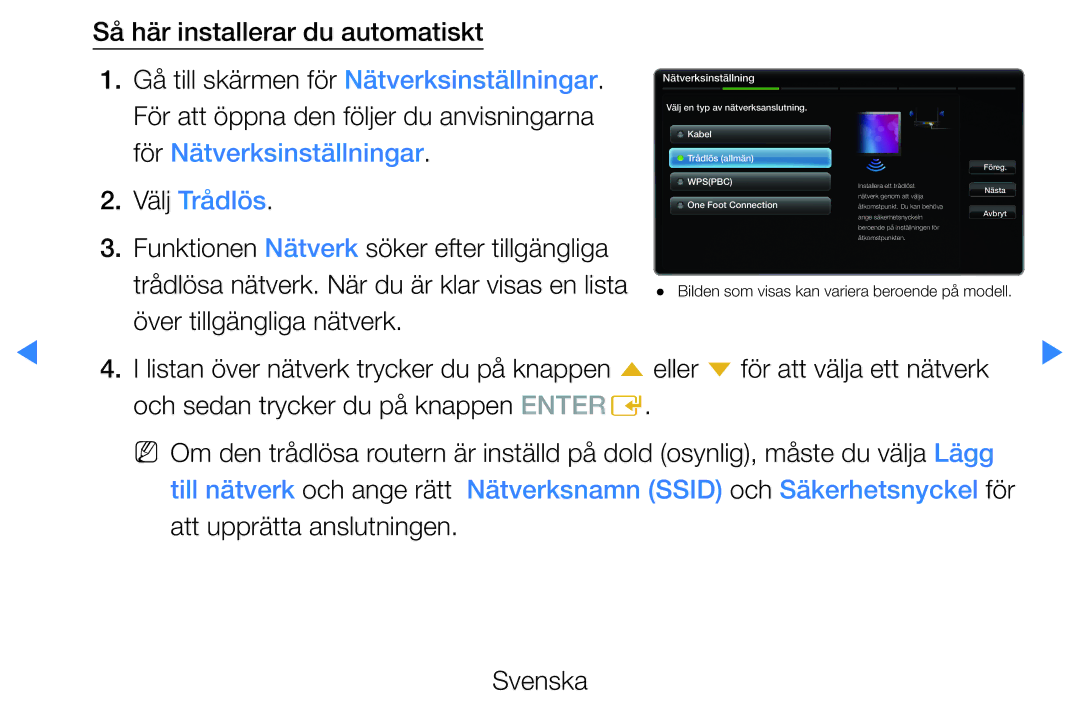 Samsung UE46D5725RSXXE, UE37D5705RSXXE, UE32D5727RKXXE manual För att öppna den följer du anvisningarna, Välj Trådlös 