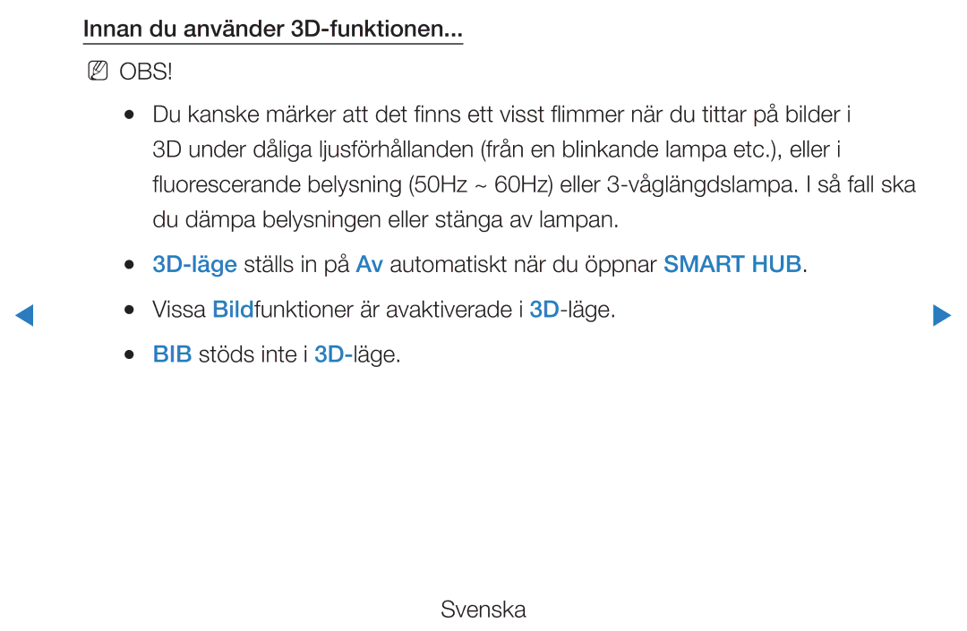 Samsung UE40D5705RSXXE, UE46D5725RSXXE, UE37D5705RSXXE, UE32D5727RKXXE, UE32D5705RSXXE manual Innan du använder 3D-funktionen 