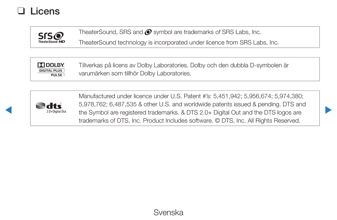 Samsung UE32D5705RSXXE, UE46D5725RSXXE, UE37D5705RSXXE, UE32D5727RKXXE, UE32D5707RKXXE, UE32D5725RSXXE, UE40D5725RSXXE Licens 