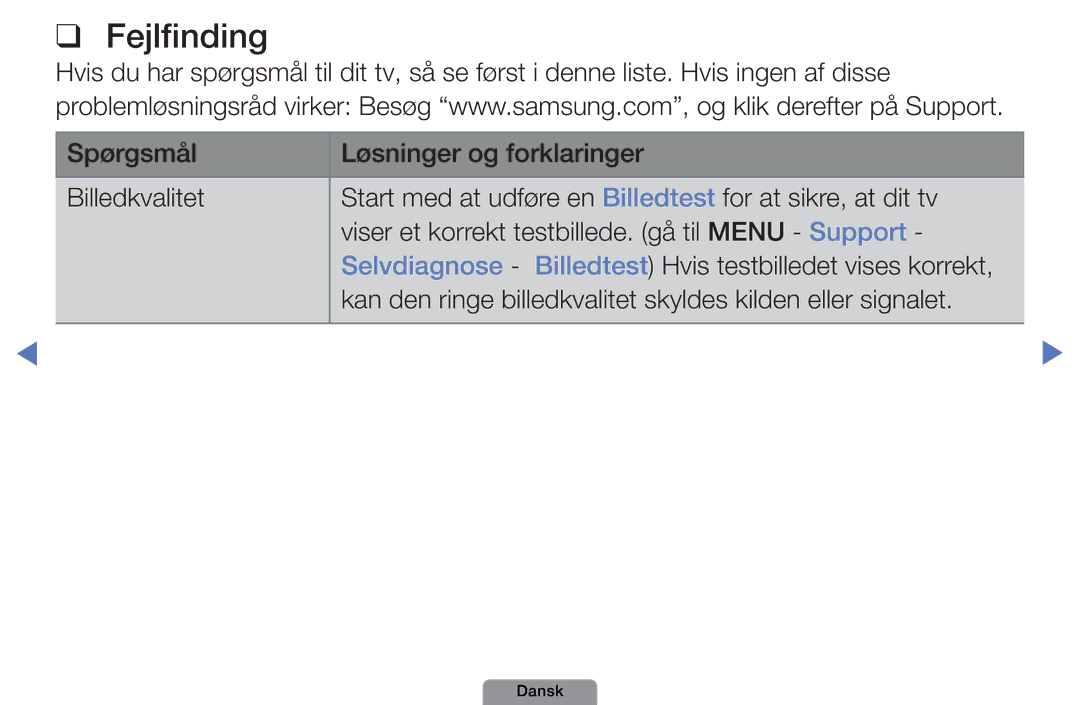 Samsung UE46D5727RKXXE, UE26D4004BWXXE, UE40D5004BWXXE, UE32D4004BWXXE, UE19D4004BWXXE, UE22D5004BWXXE manual Fejlfinding 