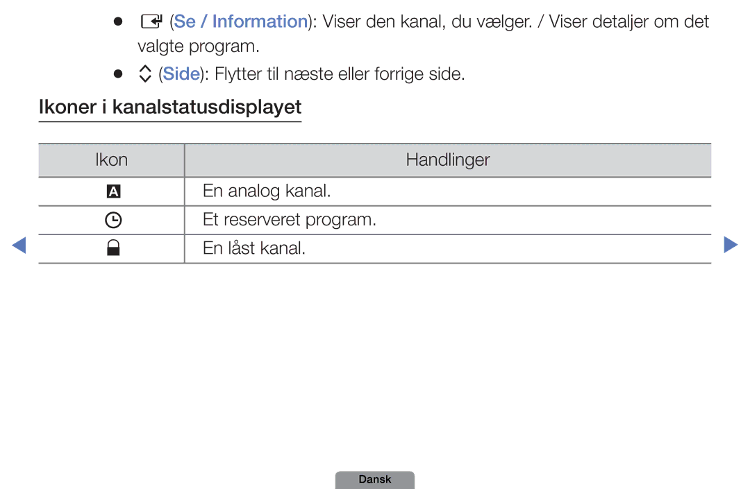 Samsung UE22D5004BWXXE, UE46D5727RKXXE, UE26D4004BWXXE, UE40D5004BWXXE, UE32D4004BWXXE manual Ikoner i kanalstatusdisplayet 