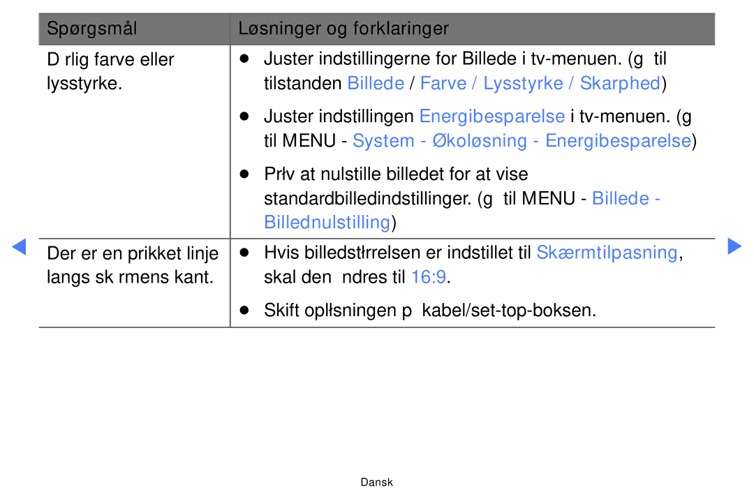 Samsung UE32D4004BWXXE Tilstanden Billede / Farve / Lysstyrke / Skarphed, Til Menu System Økoløsning Energibesparelse 