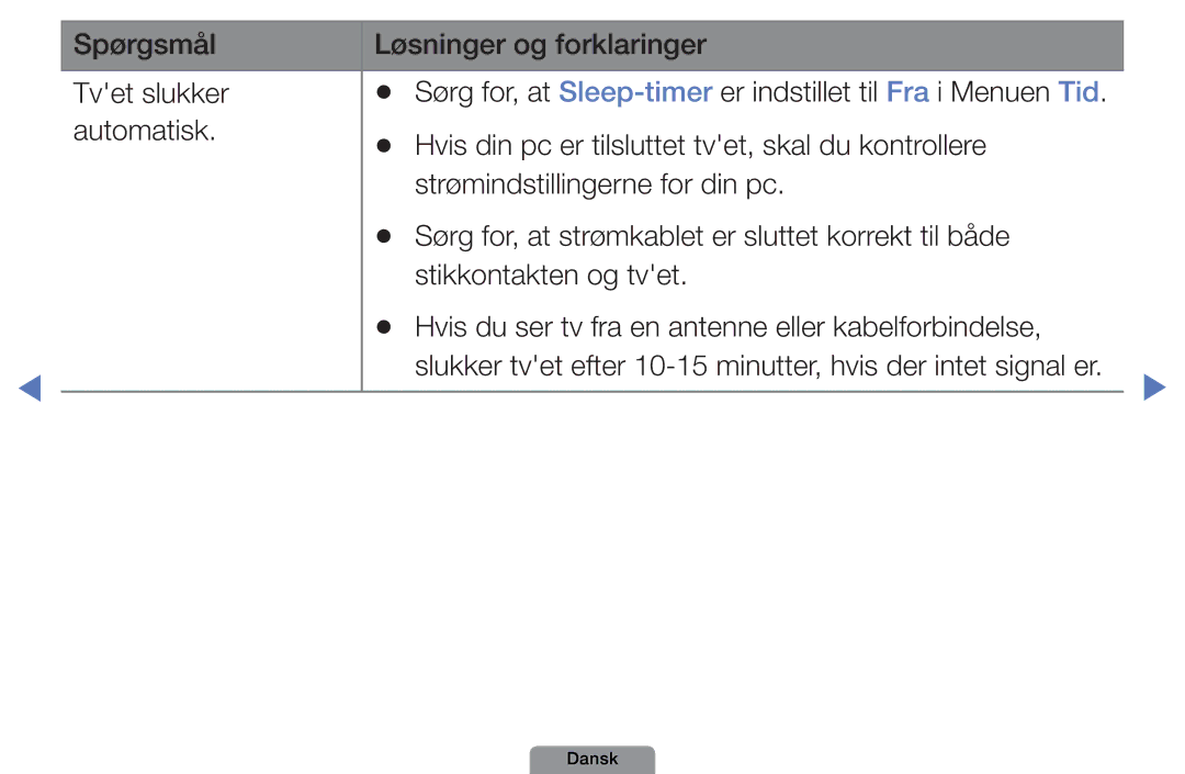 Samsung UE26D4004BWXXE, UE46D5727RKXXE, UE40D5004BWXXE manual Slukker tvet efter 10-15 minutter, hvis der intet signal er 