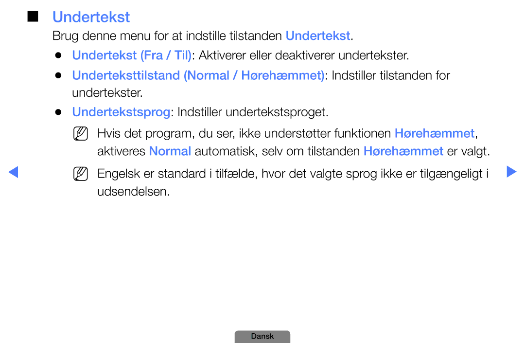 Samsung UE32D4004BWXXE, UE46D5727RKXXE, UE26D4004BWXXE, UE40D5004BWXXE, UE19D4004BWXXE, UE22D5004BWXXE manual Undertekst 