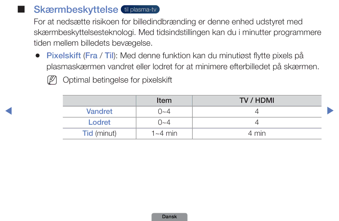 Samsung UE46D5727RKXXE, UE26D4004BWXXE, UE40D5004BWXXE, UE32D4004BWXXE, UE19D4004BWXXE manual Skærmbeskyttelse til plasma-tv 