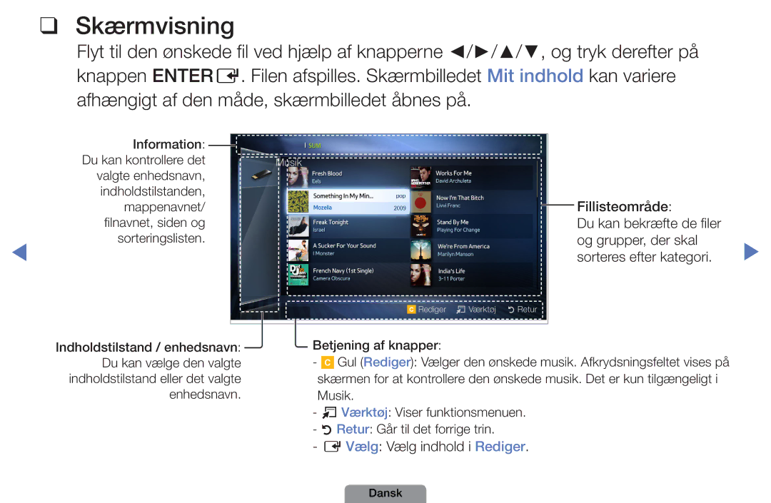 Samsung UE32D4004BWXXE, UE46D5727RKXXE, UE26D4004BWXXE manual Skærmvisning, Og grupper, der skal Sorteres efter kategori 
