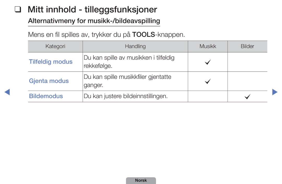 Samsung UE26D4004BWXXE, UE46D5727RKXXE, UE40D5004BWXXE, UE32D4004BWXXE, UE19D4004BWXXE manual Mitt innhold tilleggsfunksjoner 