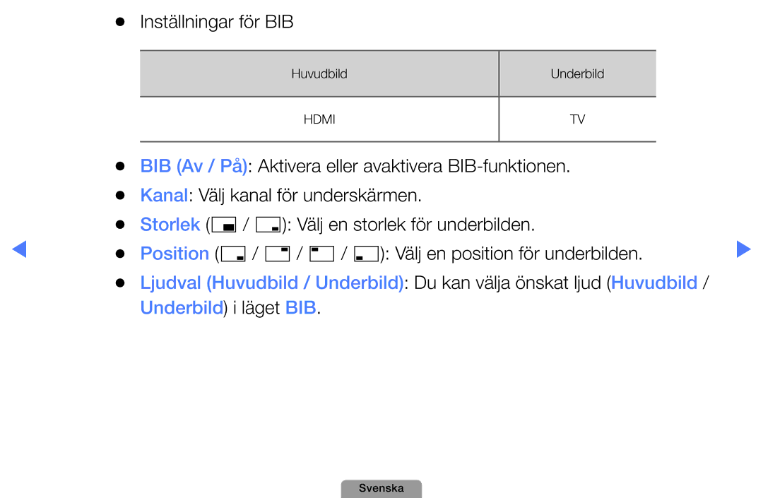 Samsung UE32D4004BWXXE, UE46D5727RKXXE, UE26D4004BWXXE, UE40D5004BWXXE, UE19D4004BWXXE, UE22D5004BWXXE Inställningar för BIB 