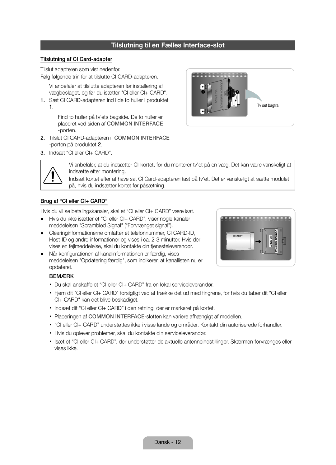 Samsung UE46D6205TSXXE, UE40D6205TSXXE, UE32D6205TSXXE manual Tilslutning til en Fælles Interface-slot, Tv set bagfra 