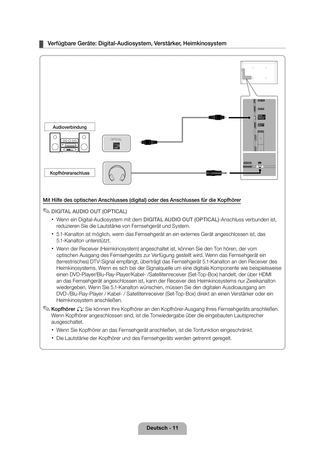 Samsung UE40D6200TSXXN, UE46D6300SSXXN, UE55D6200TSXZG, UE40D6320SSXXN, UE40D6300SSXXN, UE40D6200TSXZG manual Audioverbindung 